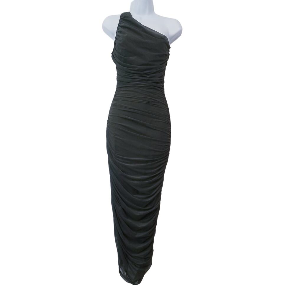 Capsulle Olive Green One Shoulder Party Cocktail Maxi Dress